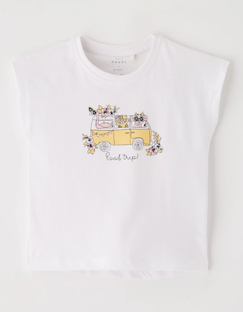 Mini Girls Road Trip Short Sleeve Tshirt - Bright White