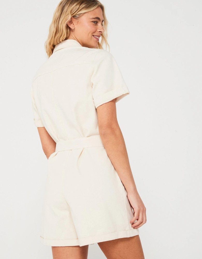 Denim Playsuit - White