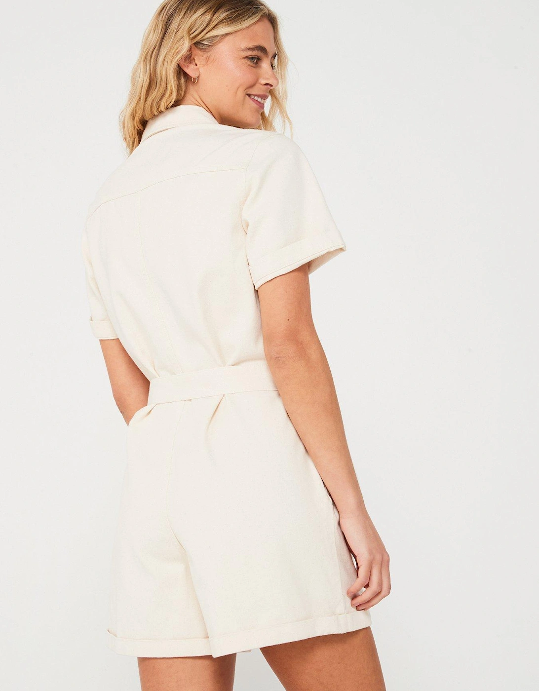 Denim Playsuit - White