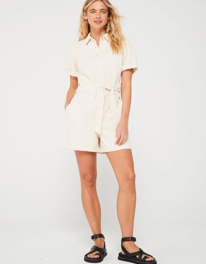 Denim Playsuit - White