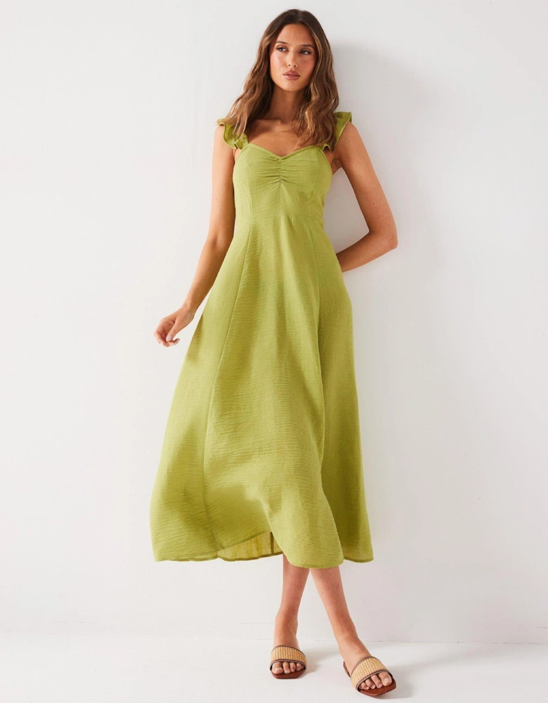 Frill Sleeve Midaxi Dress - Green