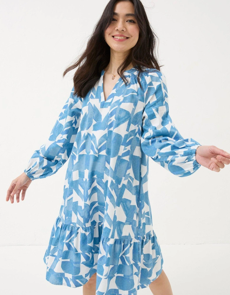 Amy Med Geo Smock Dress - Blue