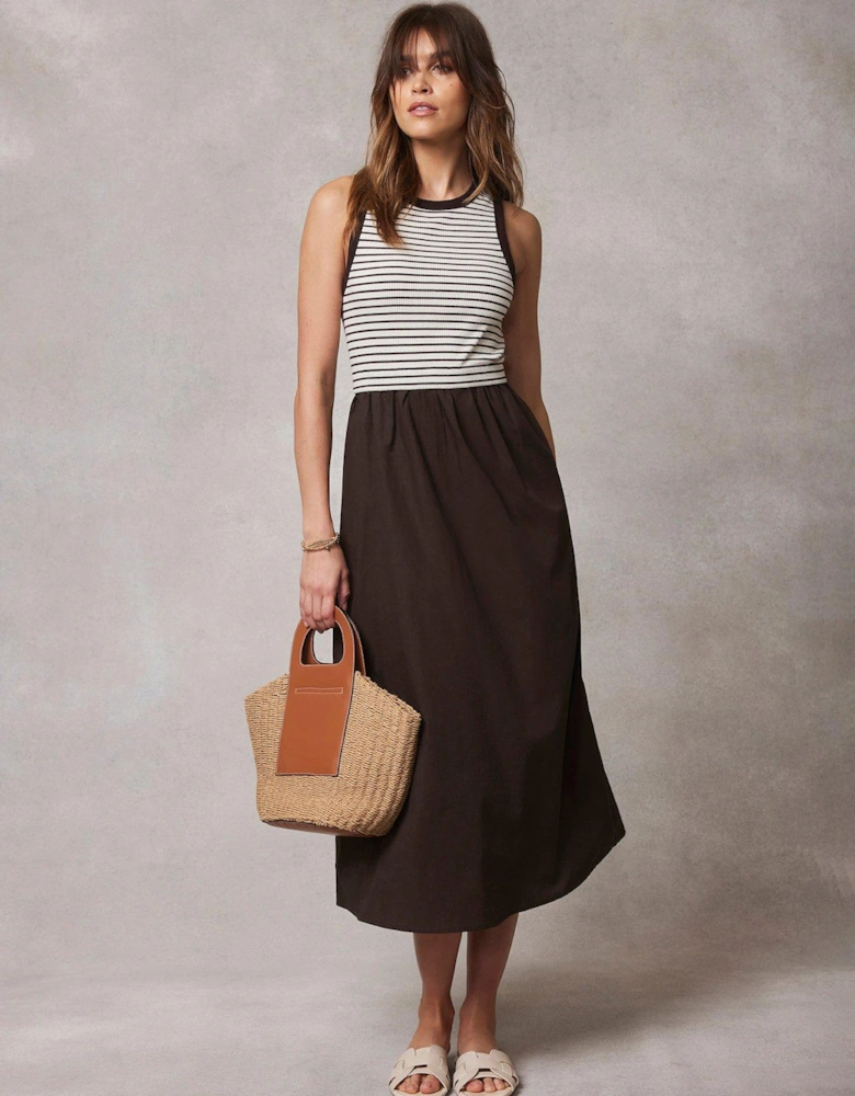 Stripe Jersey Midi Dress - Brown/White