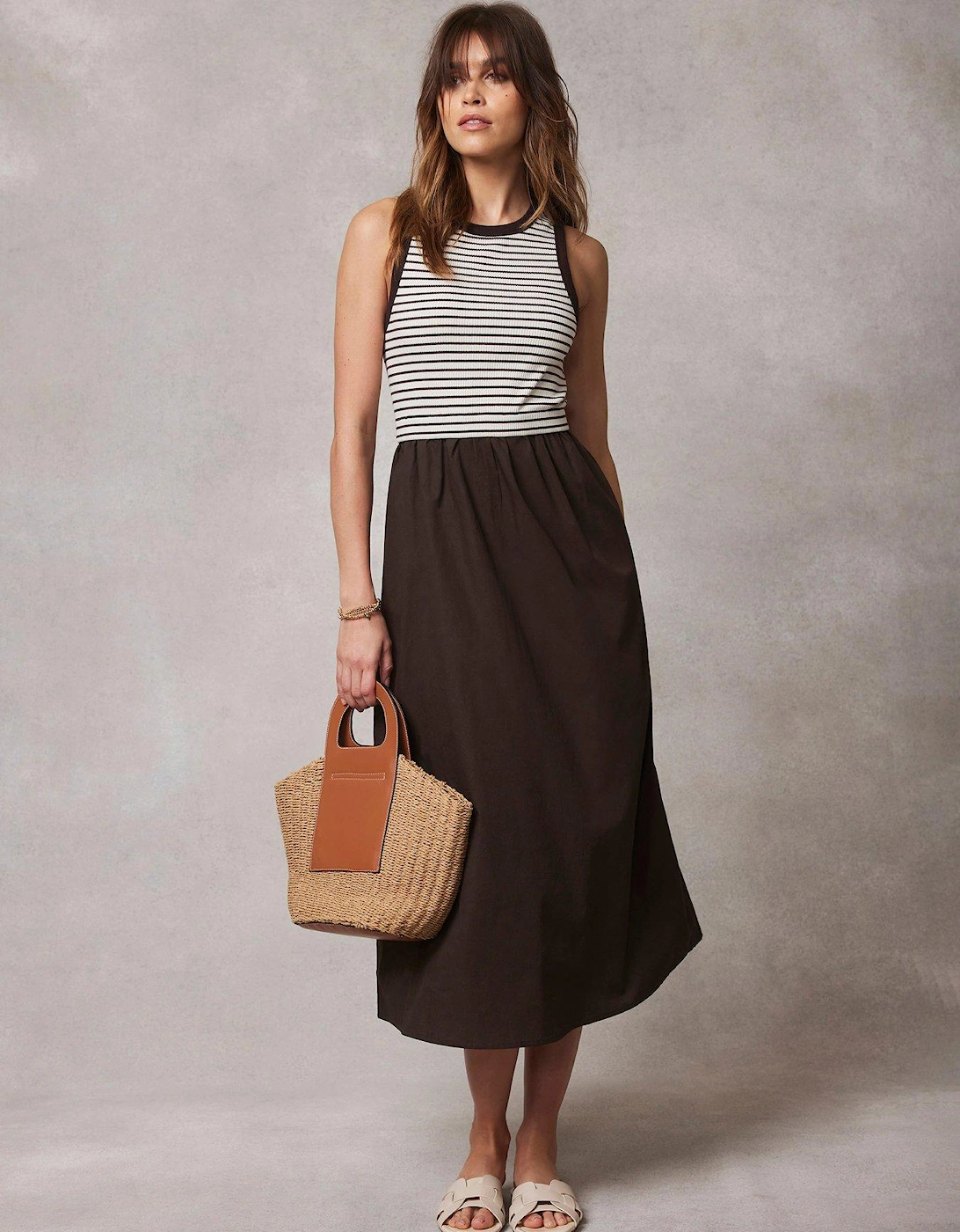 Stripe Jersey Midi Dress - Brown/White, 2 of 1