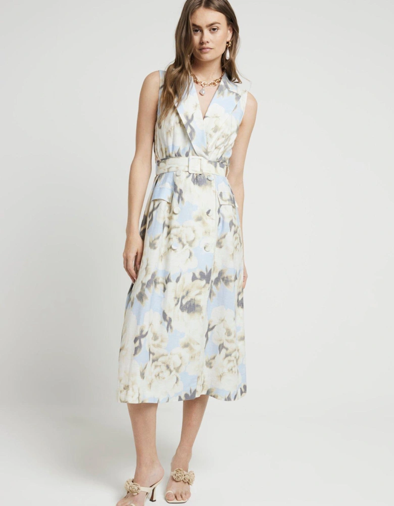 Printed Shirt Midi Dress - Light Blue