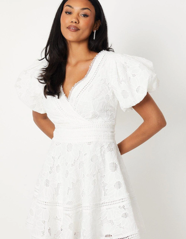 Lace Mini Dress With Puff Sleeve