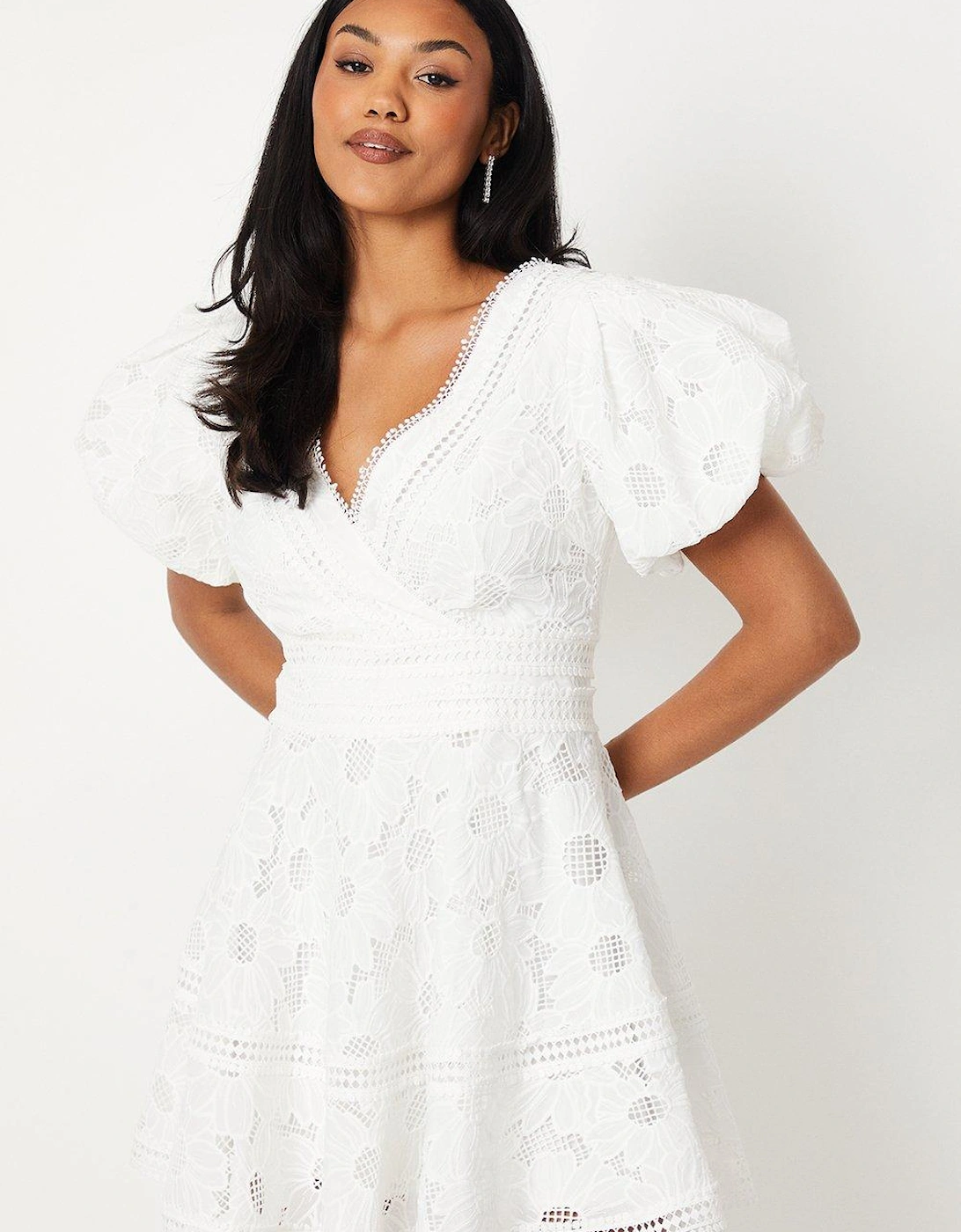 Lace Mini Dress With Puff Sleeve, 6 of 5