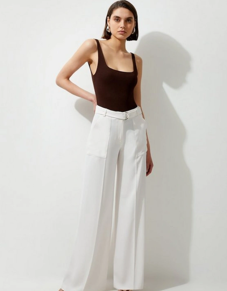 Soft Tailored Belted Wide Leg Trousers