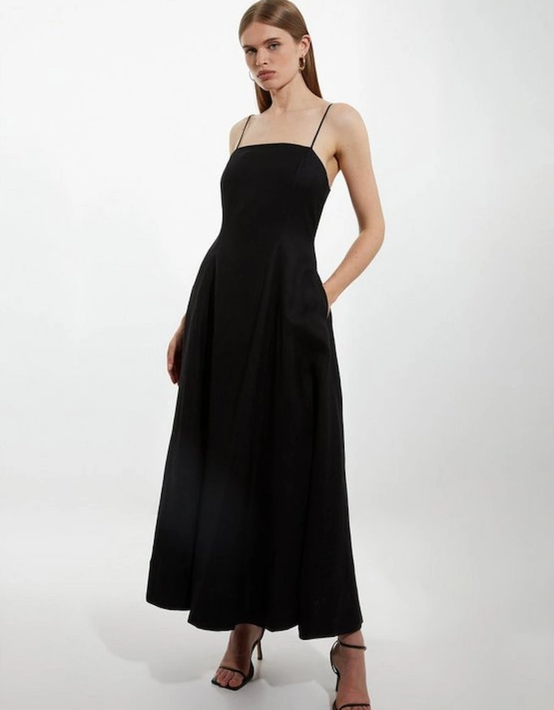 Viscose Linen Woven Strappy Maxi Dress