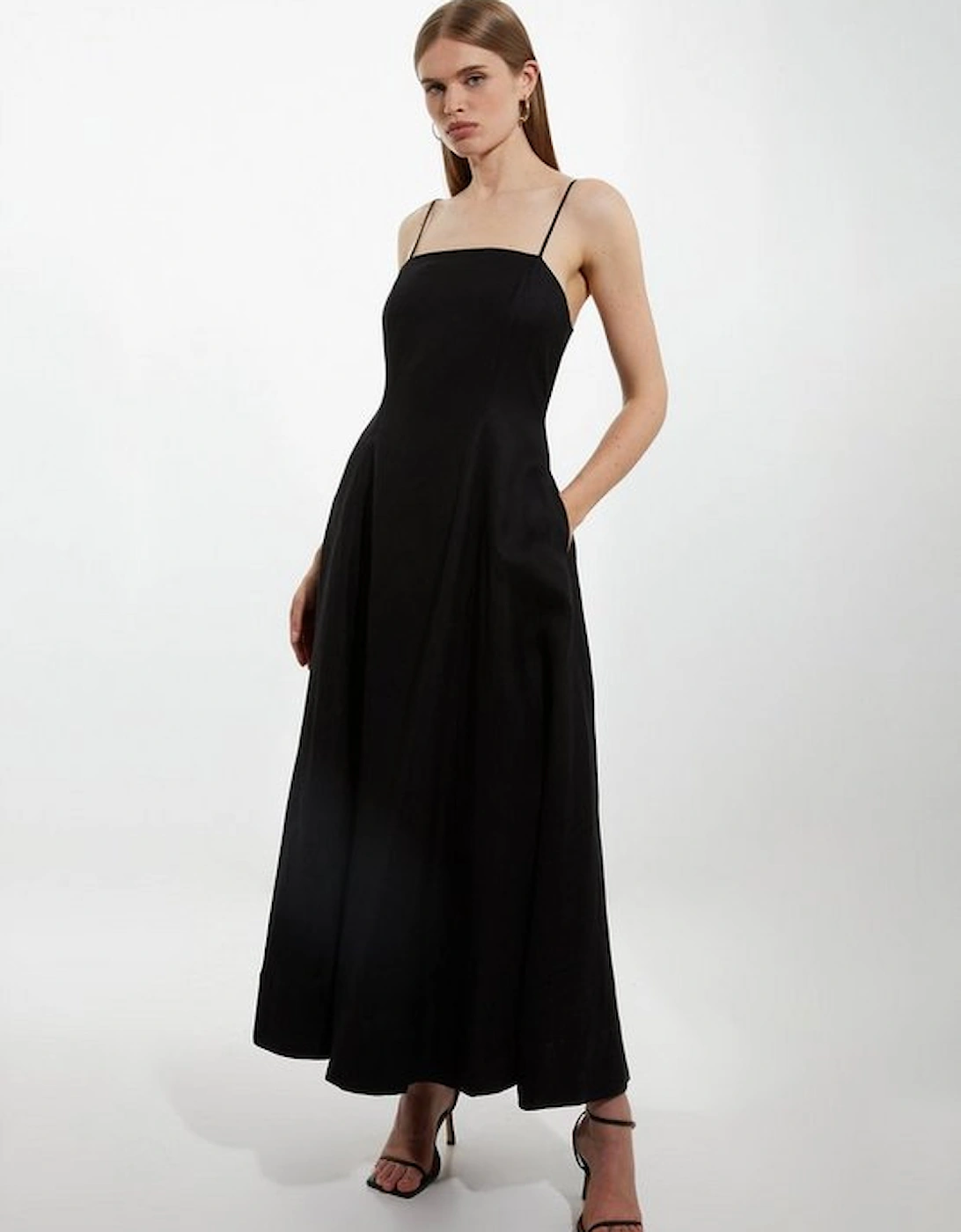 Viscose Linen Woven Strappy Maxi Dress, 4 of 3
