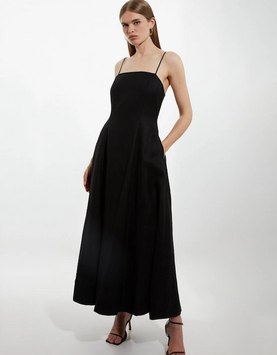 Viscose Linen Woven Strappy Maxi Dress, 5 of 4