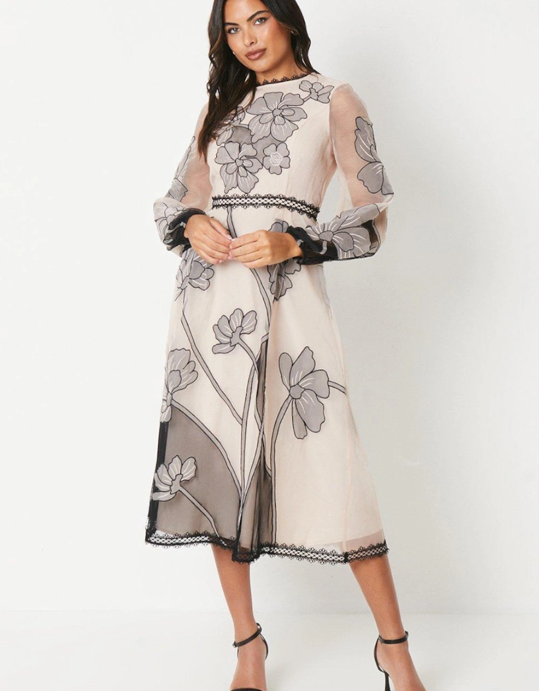 Premium Applique And Embroidered Midi Dress
