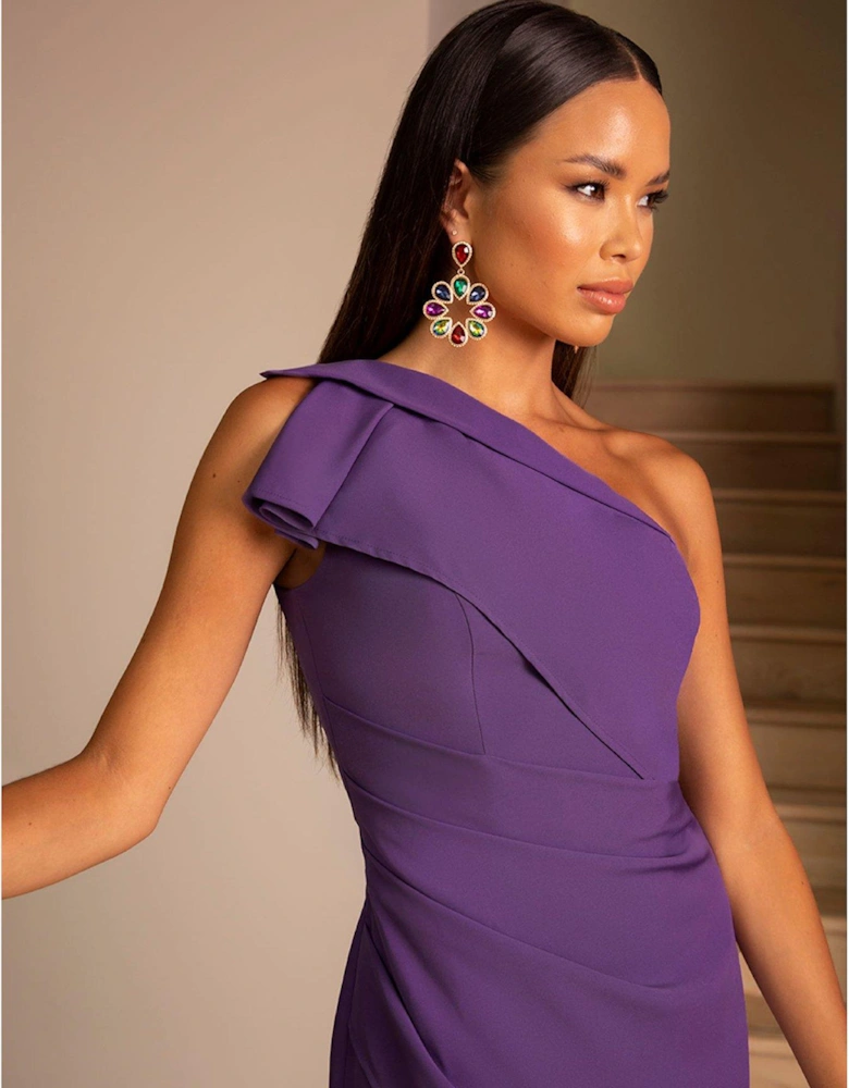 One Shoulder Wrap Midi Dress - Purple