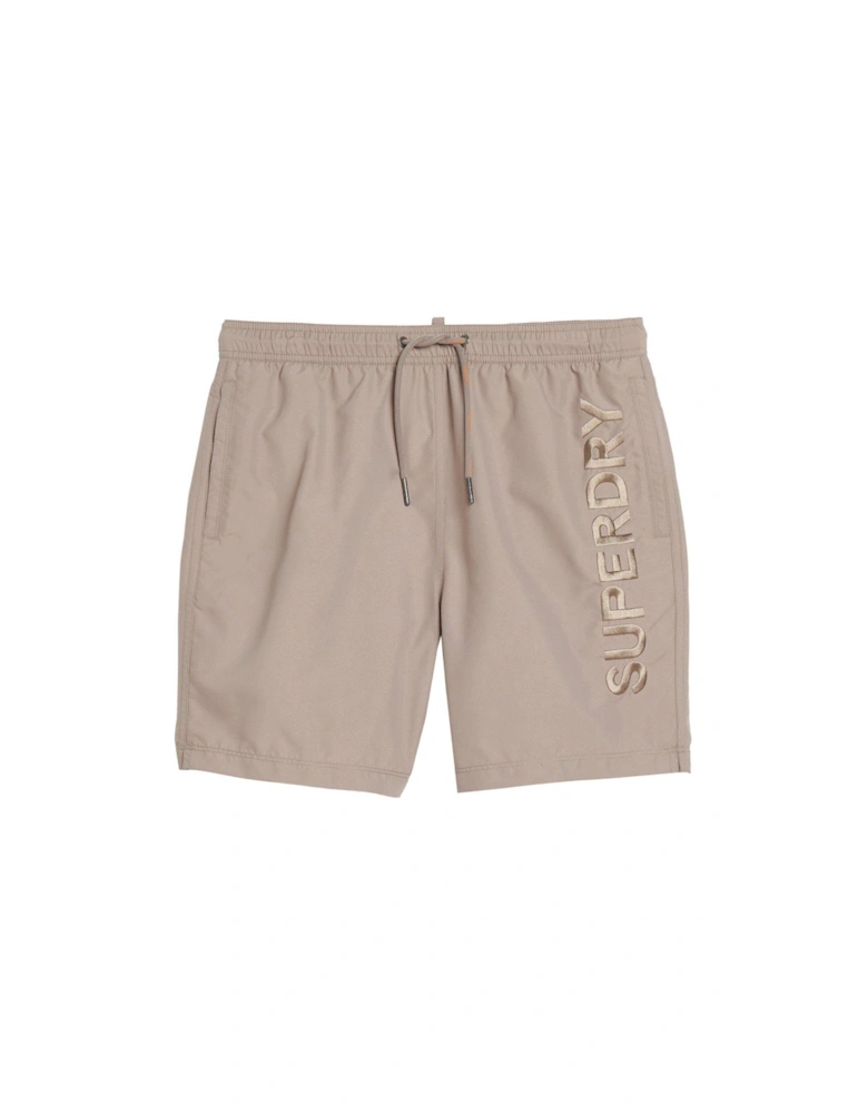 Premium Embroidered 17" Swim Shorts - Beige