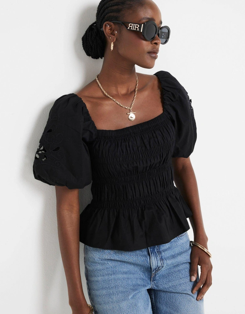 Cut Out Shirred Top - Black