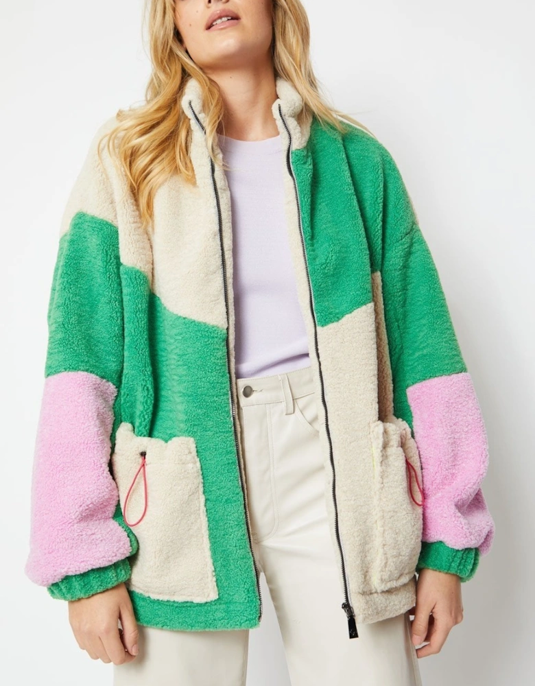 Cream Faux Shearling Patchwork Jacket