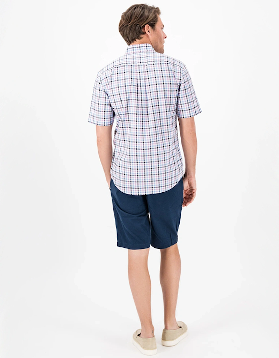 Fynch-Hatton Men's Summer Slub Check Shirt Dusty Lavender