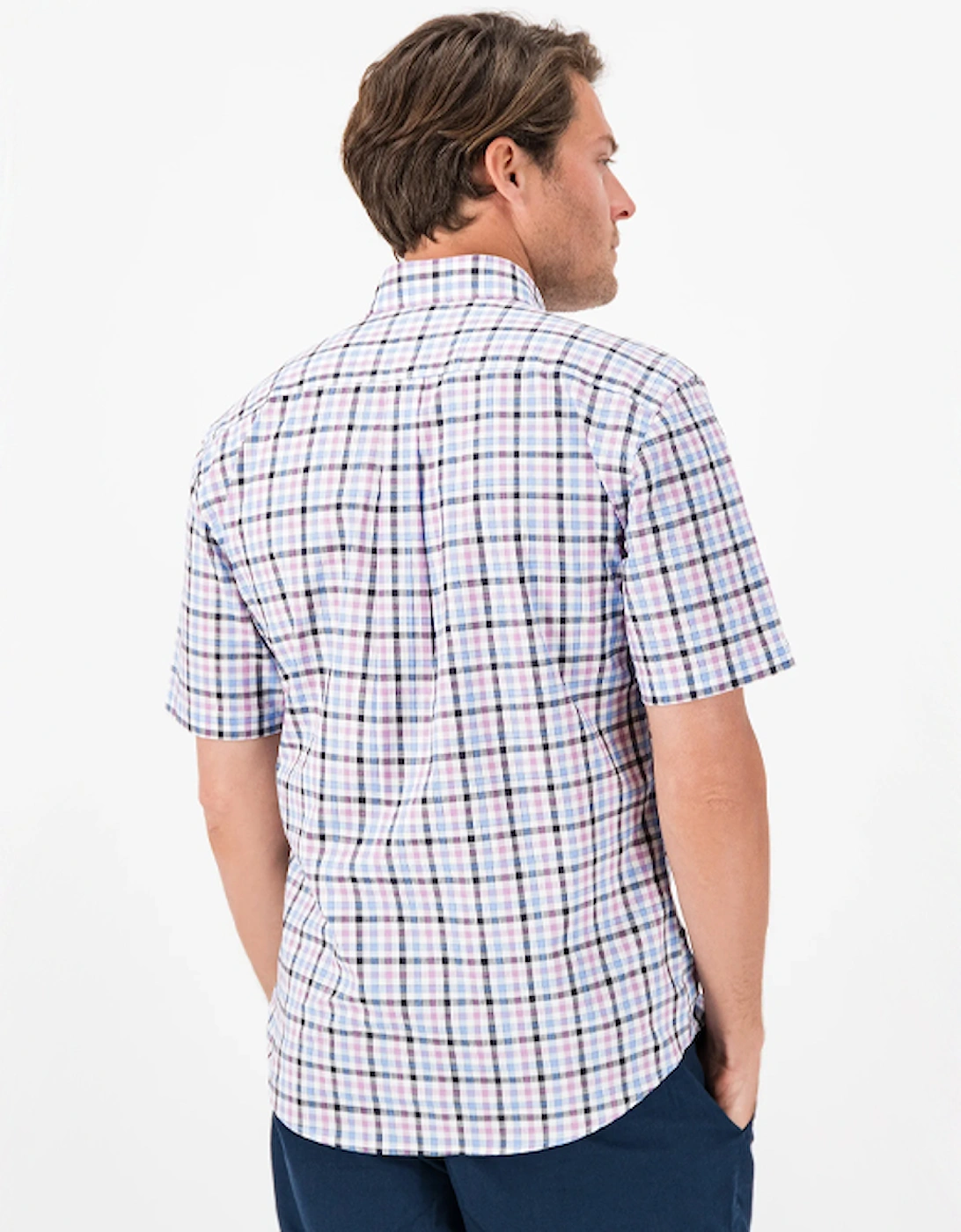 Fynch-Hatton Men's Summer Slub Check Shirt Dusty Lavender