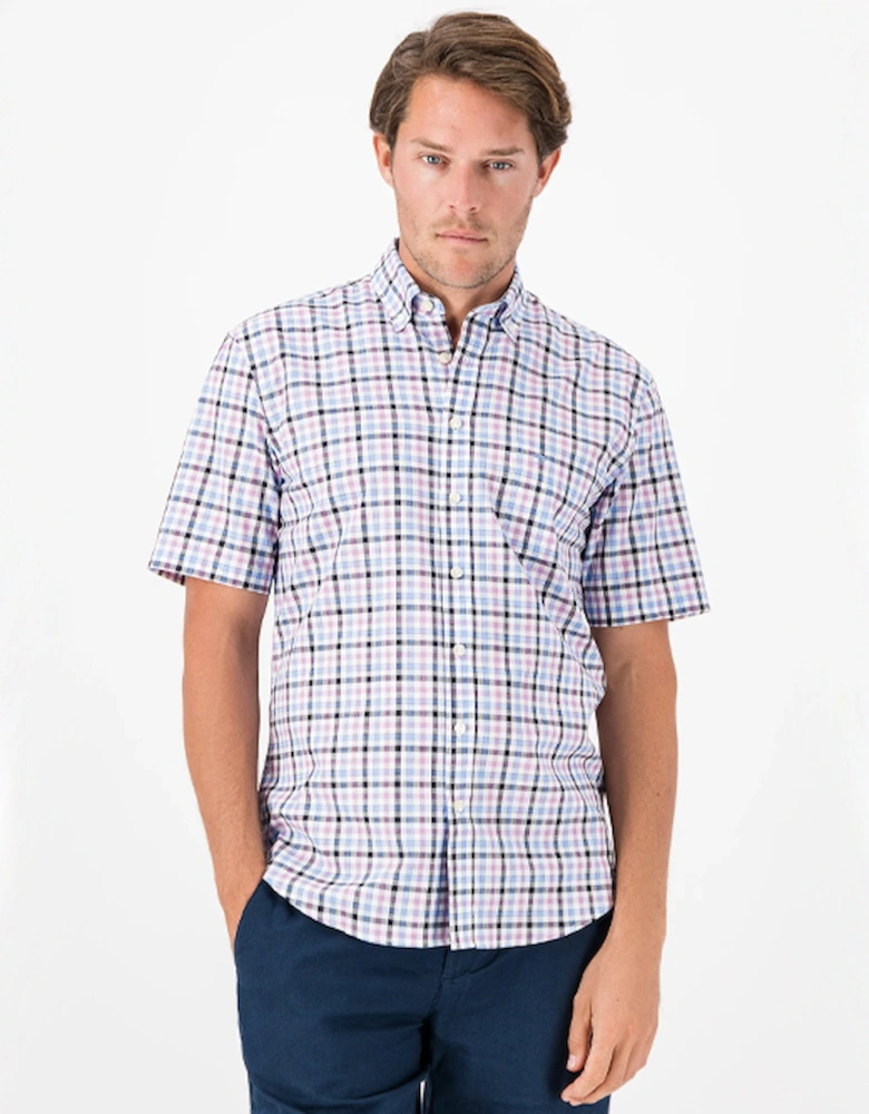 Fynch-Hatton Men's Summer Slub Check Shirt Dusty Lavender