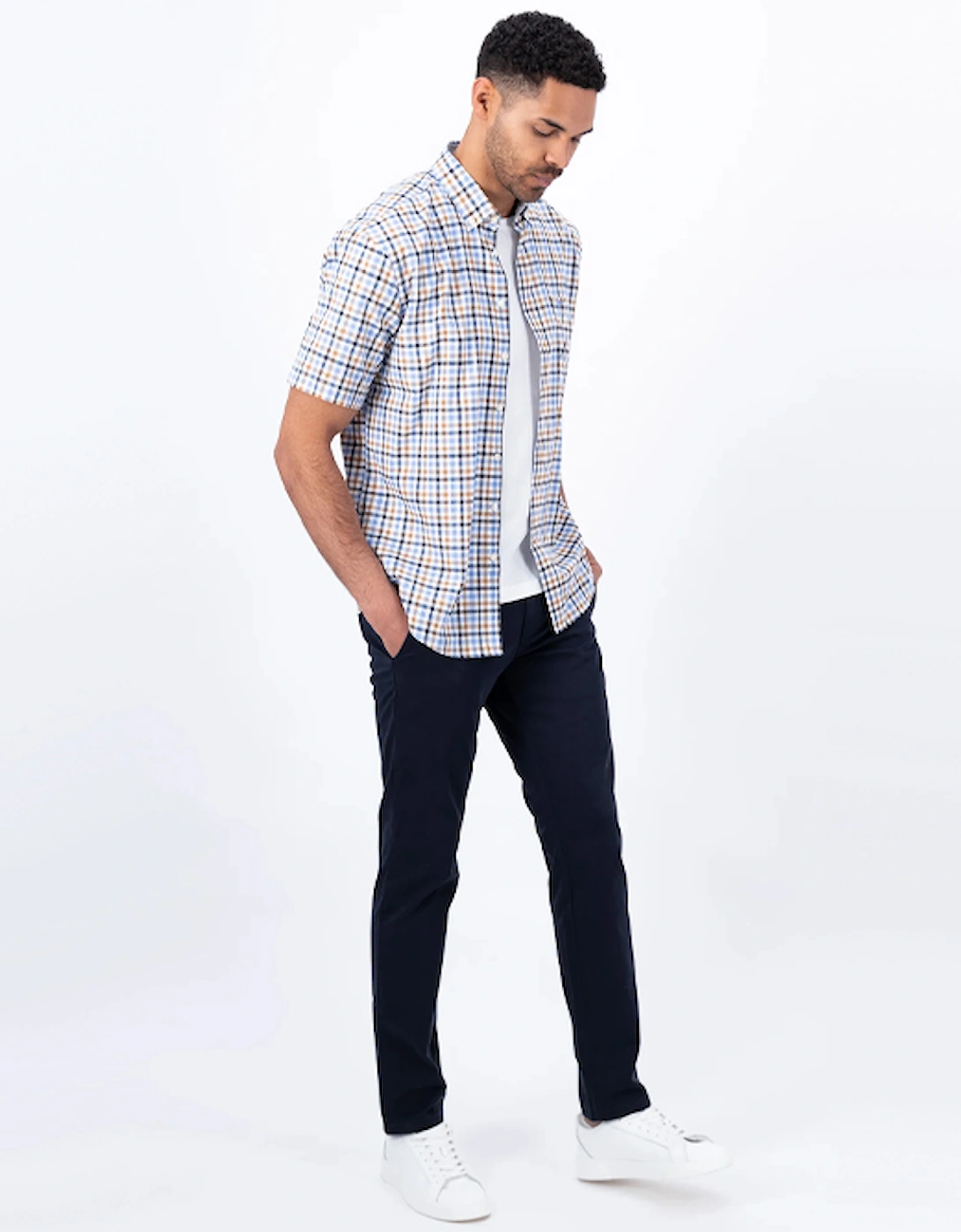 Fynch-Hatton Men's Summer Slub Check Shirt Navy