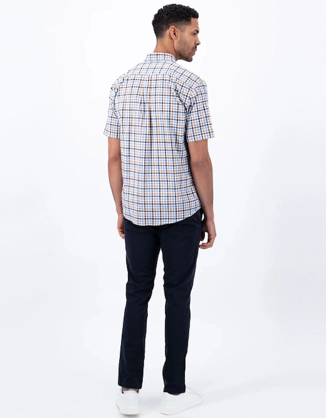 Fynch-Hatton Men's Summer Slub Check Shirt Navy