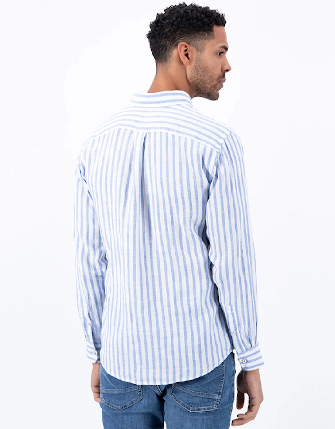 Fynch-Hatton Men's Pure Linen Stripe Shirt Crystal Blue