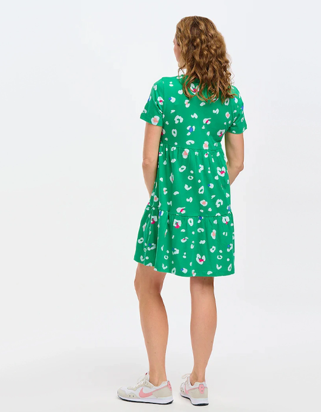 Raven Jersey Smock Dress Green Colour Pop Leopard