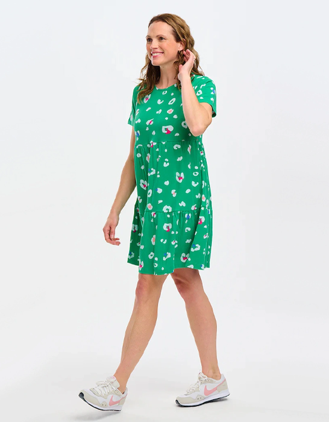 Raven Jersey Smock Dress Green Colour Pop Leopard, 8 of 7