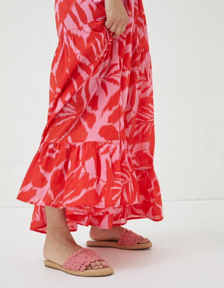 Avery Ikat Leaves Midi Dress - Red
