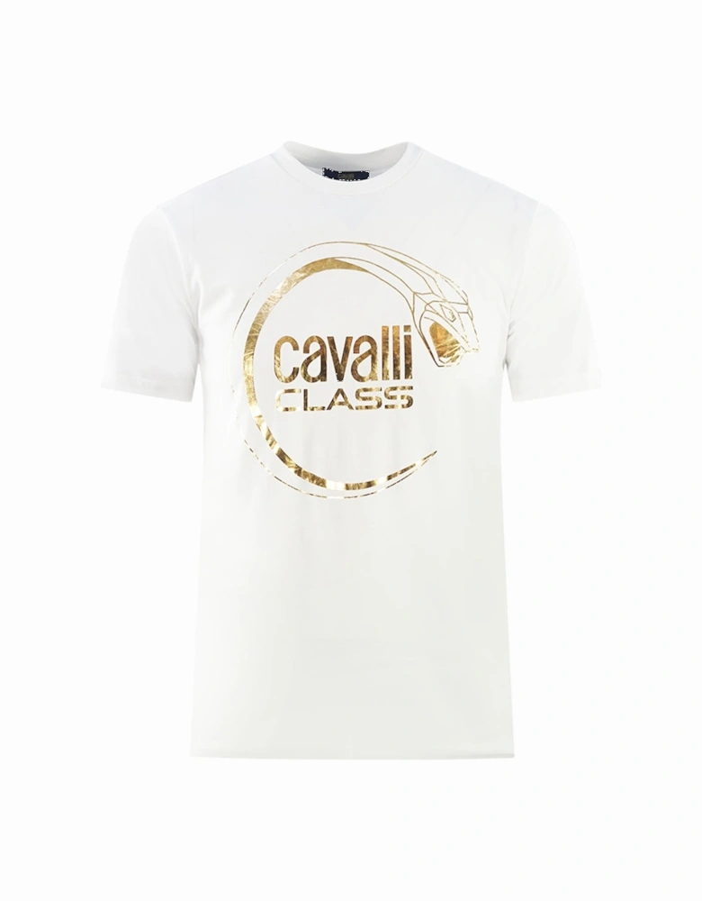 Cavalli Class Piercing Snake Logo White T-Shirt