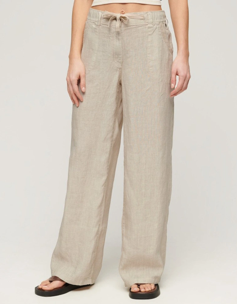 Women's Linen Low Rise Pant Light Stone Beige