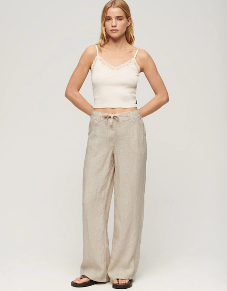 Women's Linen Low Rise Pant Light Stone Beige