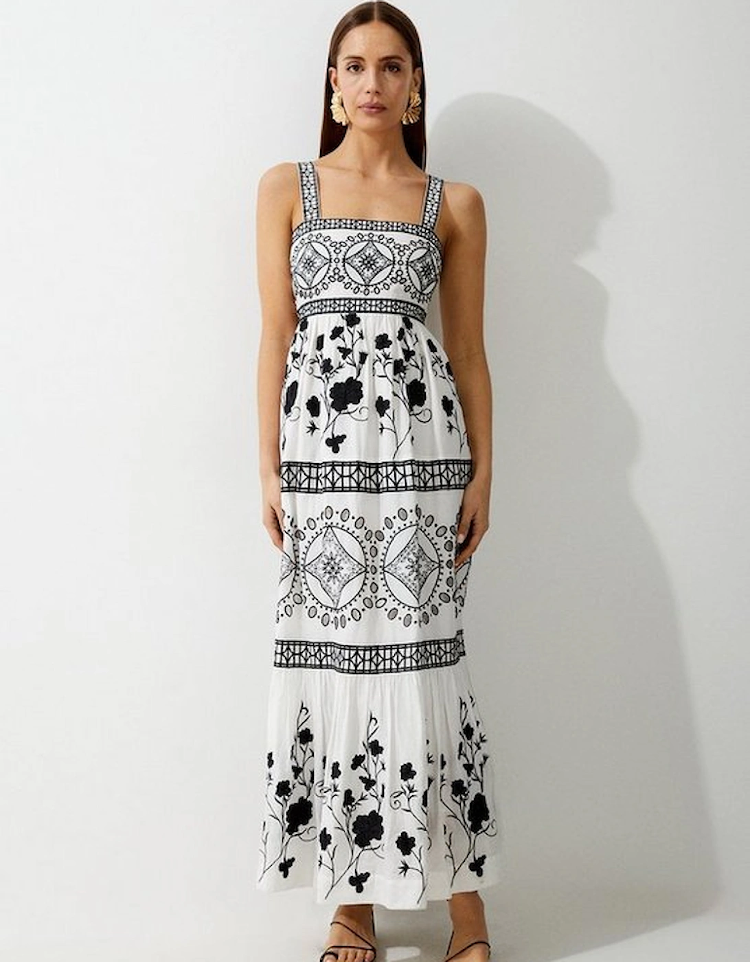 Tall Floral & Geo Embroidered Woven Maxi Dress, 2 of 1