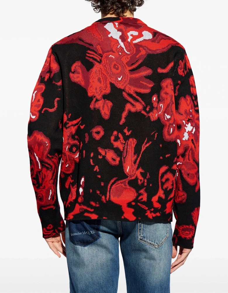 Wax Flower Skull Jacquard Sweater Red