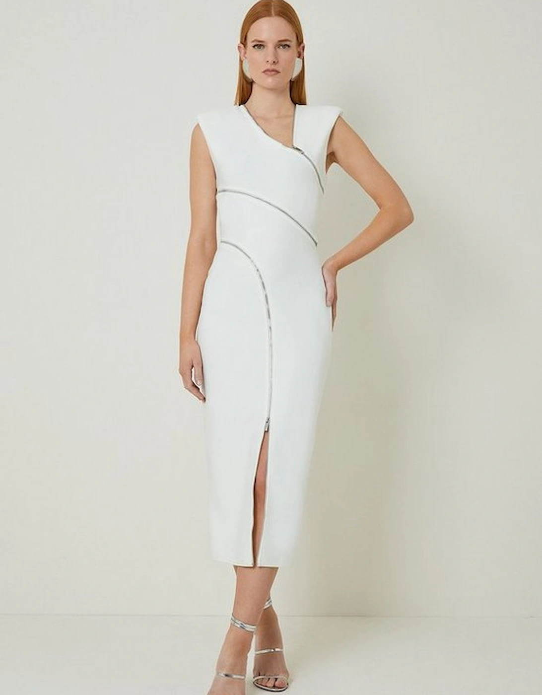 Bandage Form Fitting Zip Detail Midi Dress, 5 of 4