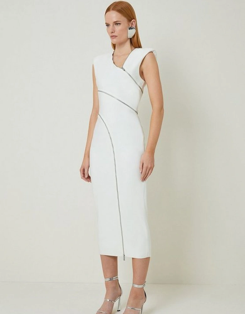 Bandage Form Fitting Zip Detail Midi Dress