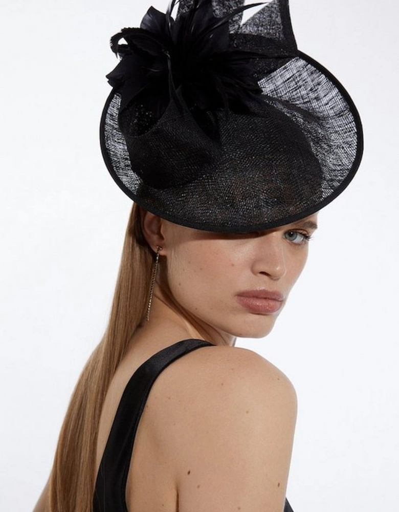 Asymmetric Disk Fascinator With Feather Detail