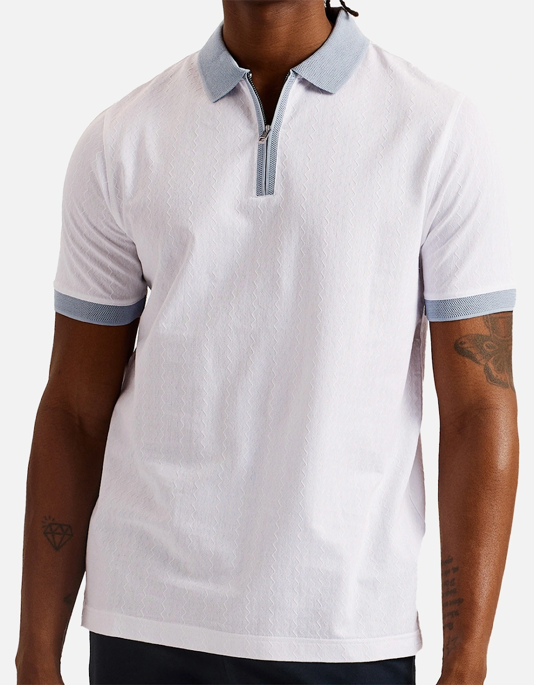 Mens Arnival Textured Zip Polo Shirt (White)