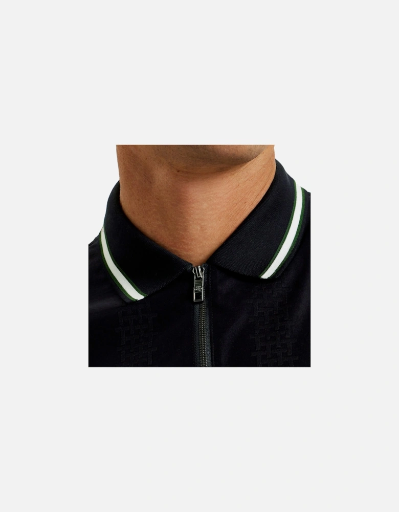 Mens Orbite Slim Fit Jacquard Polo Shirt (Navy)