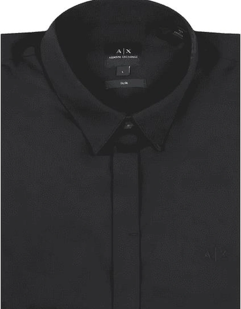 Rubber Logo Button Up Black Shirt