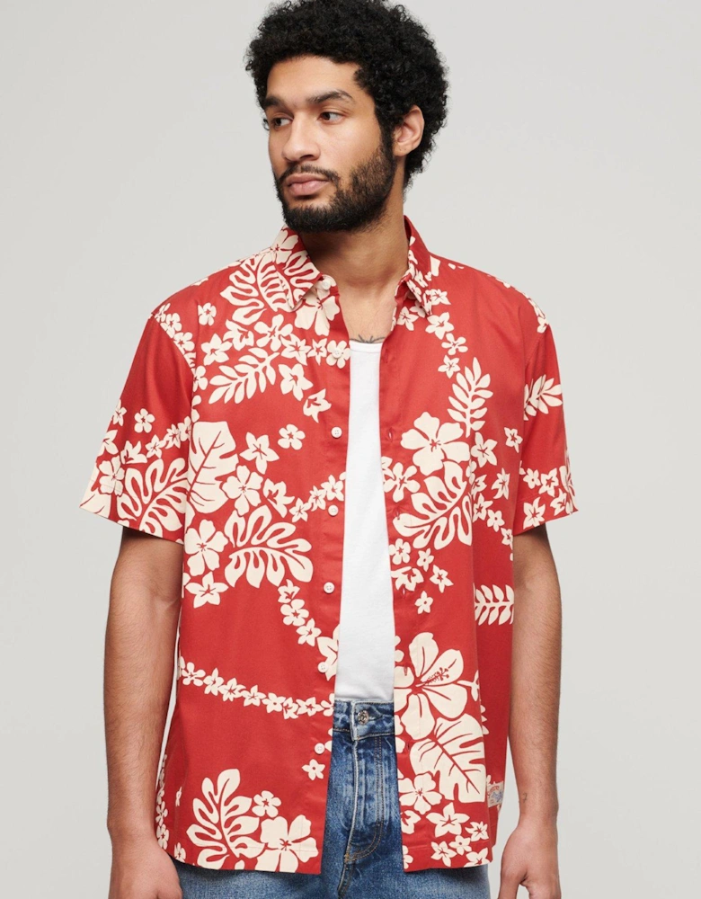 Short Sleeve Hawaiian Print Resort Shirt - Red