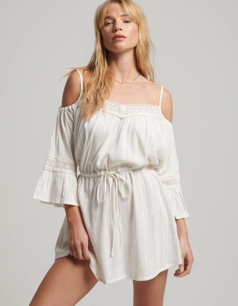 Cold Shoulder Mini Dress - Cream