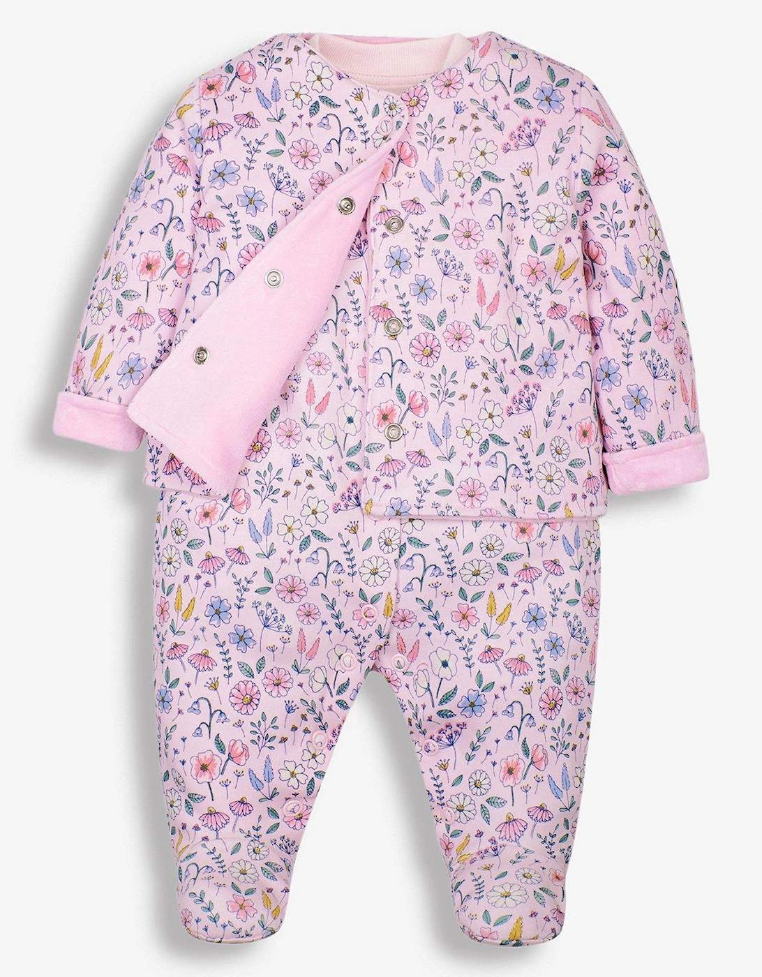 Girls 2-Piece Sleepsuit & Velour Jacket Set - Pink