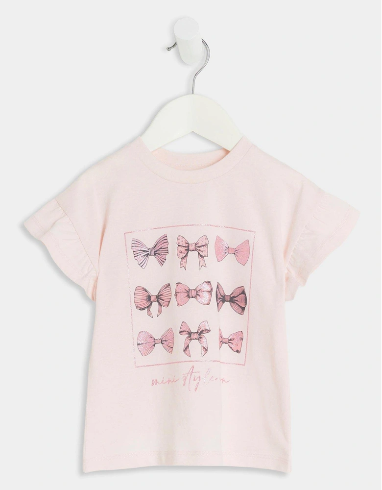 Mini Girls Embellished Bow T-shirt - Pink