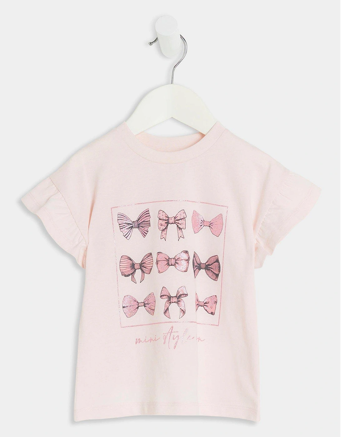 Mini Girls Embellished Bow T-shirt - Pink, 5 of 4