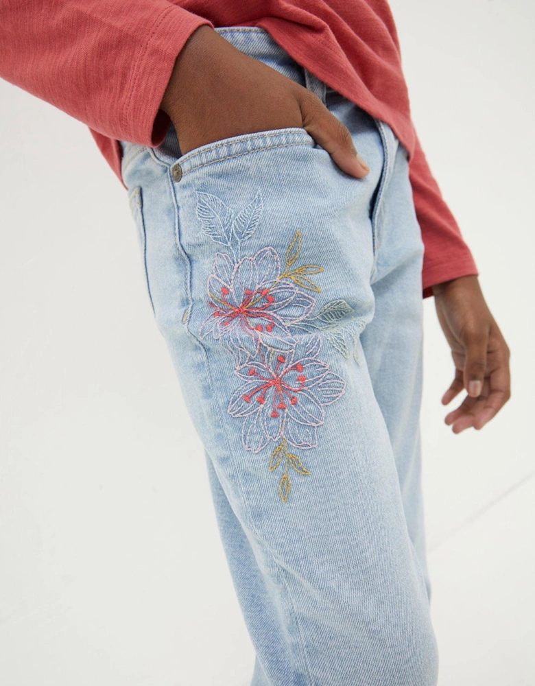 Girls Embroidered Jeans - Light Denim Blue