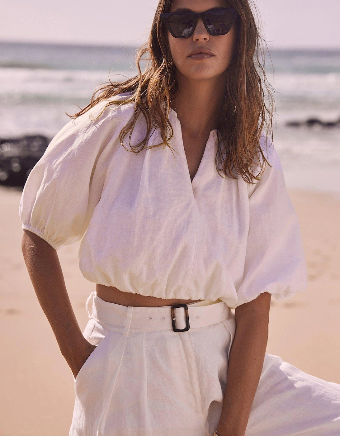 White Linen Puff Sleeve Top, 2 of 1