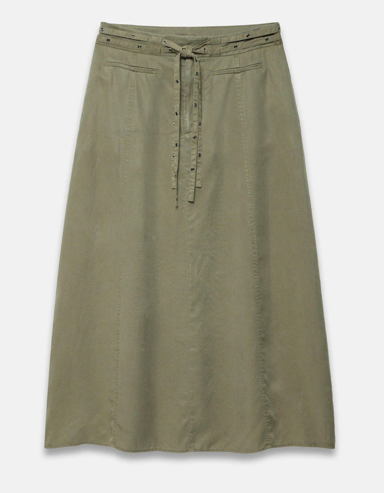 Khaki Cotton Midi Skirt