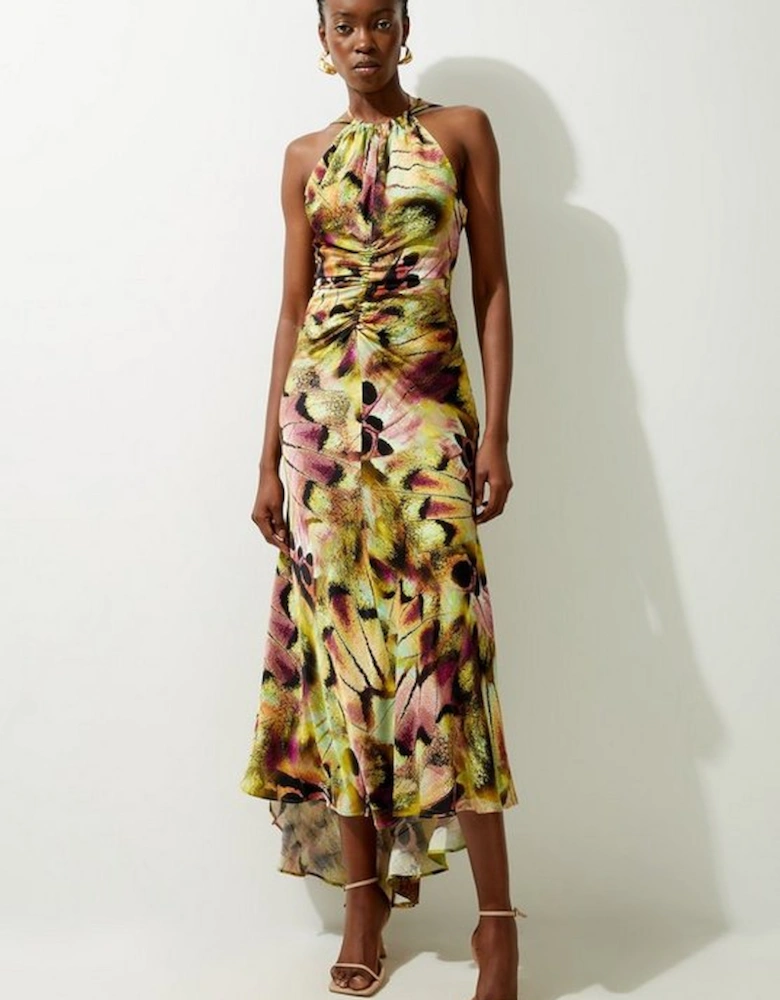 Tall Abstract Print Viscose Woven Halter Tie Maxi Dress