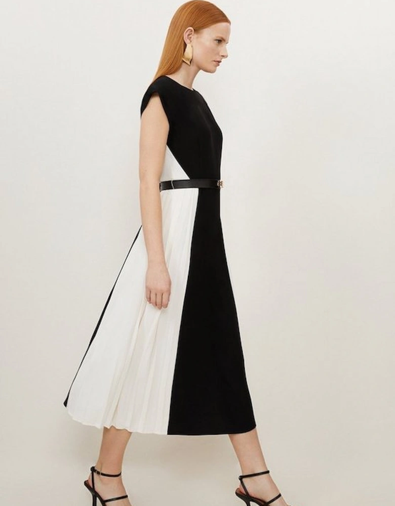 Petite Fluid Tailored Contrast Pleated Panel Skirt Midi Dress